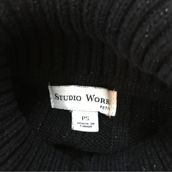 Studio Works Petite Black Turtle Neck Cable Knit Sweater - Picture 7 of 15